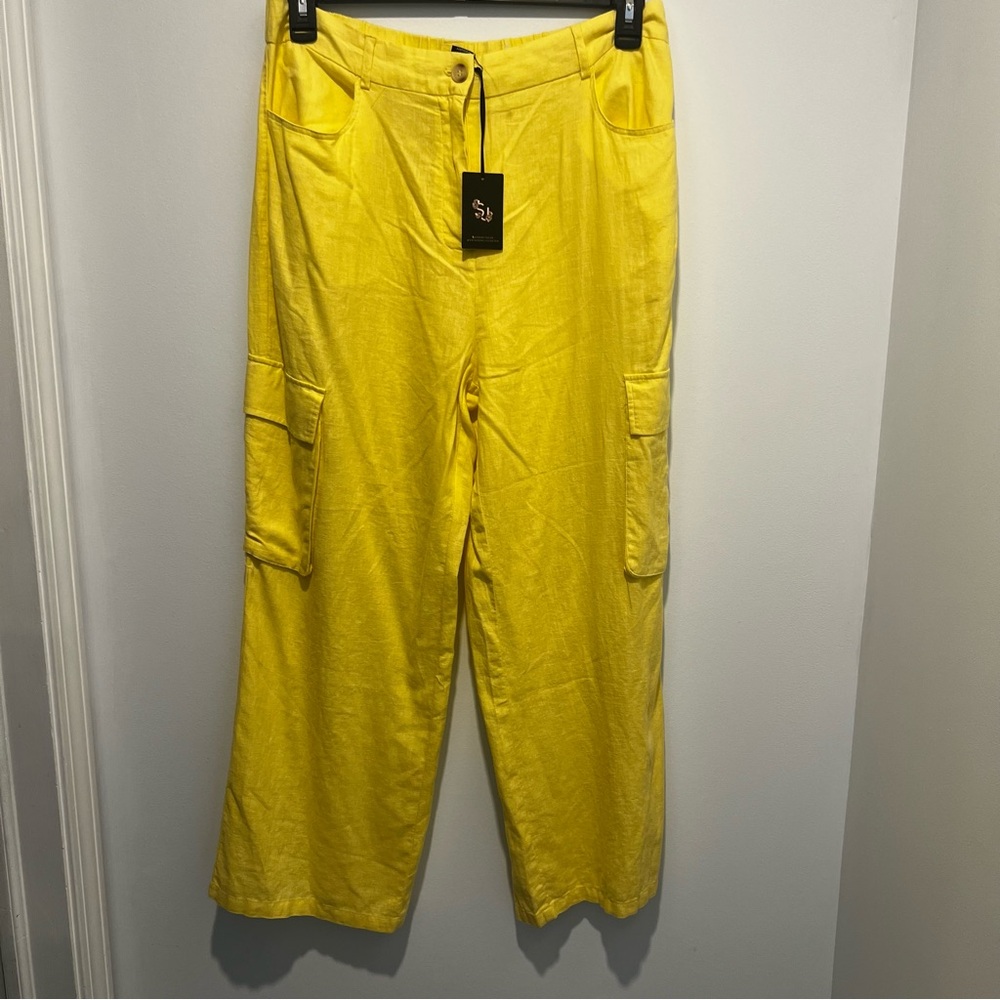 Sincerely Jules Vibrant Yellow Cargo Linen Blend NWT women’s XL